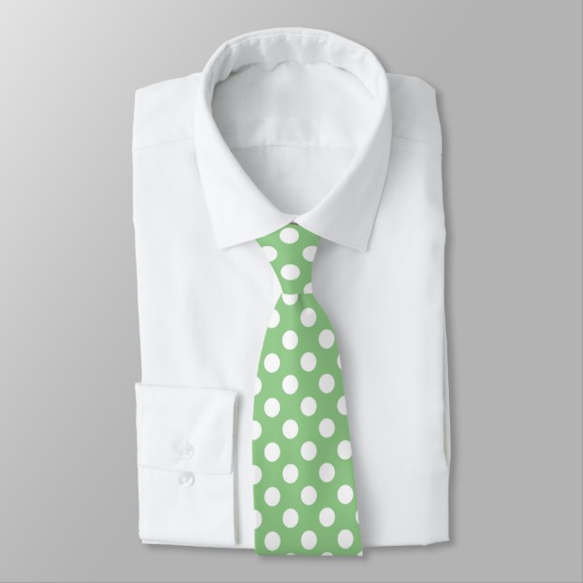 Green white polka dots retro pattern neck tie (Tied)