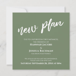 Green & White Postponed Wedding New Plan Card