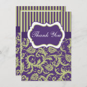 Green, White, Purple Damask Thank You Card (Front/Back)