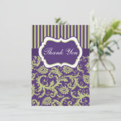 Green, White, Purple Damask Thank You Card (Standing Front)