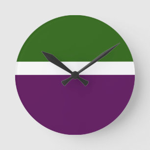 Green White Purple Plain Color Block Design  Round Clock