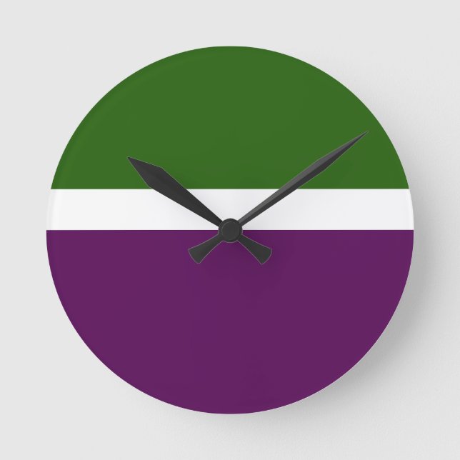 Green White Purple Plain Color Block Design  Round Clock (Front)