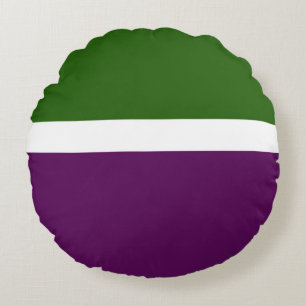 Green White Purple Plain Color Block Design  Round Pillow