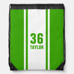 Green & White Racer Stripe Monogram Drawstring Bag