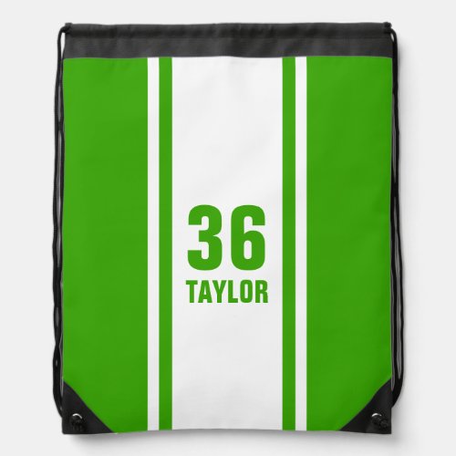 Green  White Racer Stripe Monogram Drawstring Bag