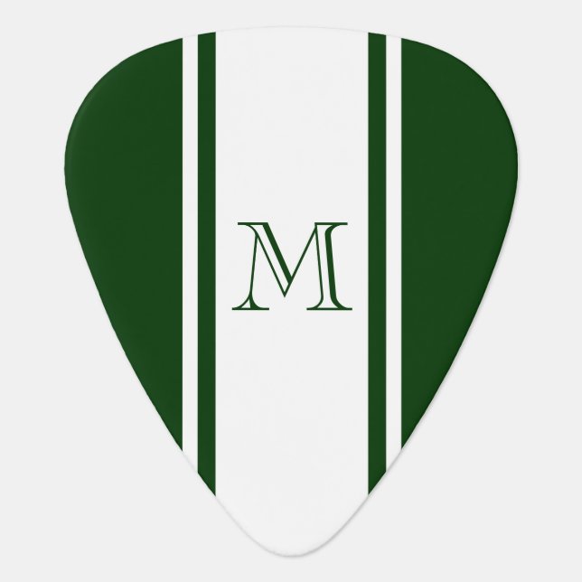 Green & White Racer Stripe Monogram Guitar Pick (Front)