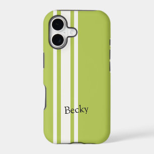 Green White Racing Stripes Serif Name iPhone 17 Case