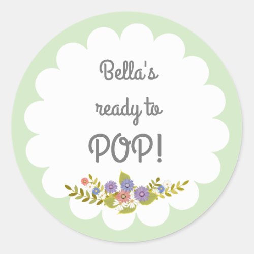 Green White Ready to POP Baby Shower Sticker