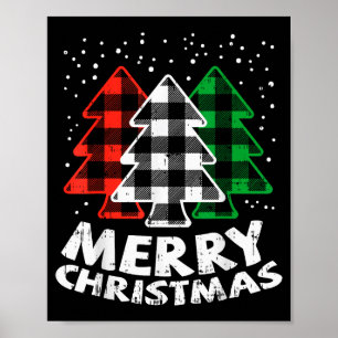 Green White Red Buffalo Plaid Merry Christmas Tree Poster