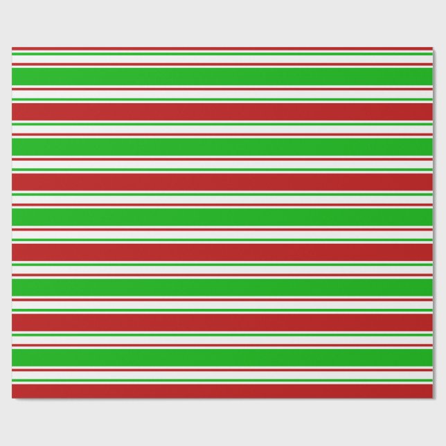 Green, White, Red Christmas Inspired Lines Wrapping Paper (Flat)