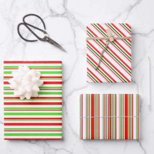 Green, White, Red Christmas-Inspired Lines Wrapping Paper Sheets