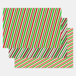 Green, White, Red Christmas-Style Striped Patterns Wrapping Paper Sheets