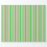 [ Thumbnail: Green, White, Red Christmas Style Stripes Wrapping Paper ]