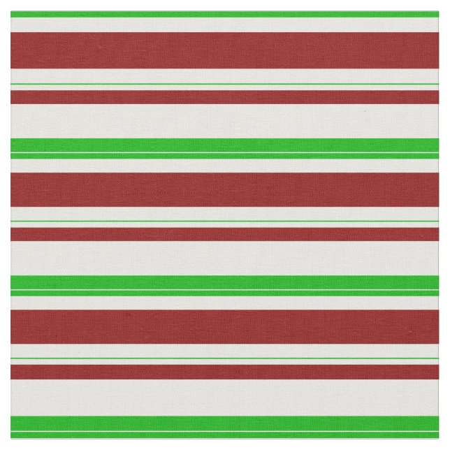 Green, White, Red Christmas-Themed Lines Pattern Fabric (Close Up)