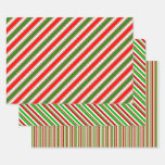 [ Thumbnail: Green, White, Red Christmas Themed Stripes Wrapping Paper Sheets ]
