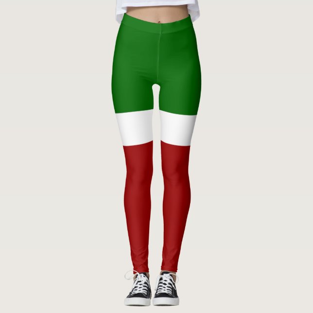 Green White Red Color Block Style Design  Leggings (Front)
