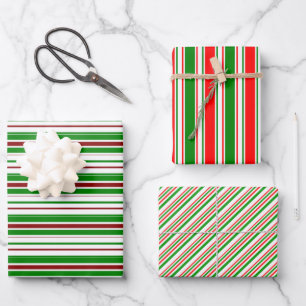 Green, White, Red Colored Christmas-Style Patterns Wrapping Paper Sheets