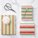 [ Thumbnail: Green, White, Red Colored Christmas Style Patterns Wrapping Paper Sheets ]