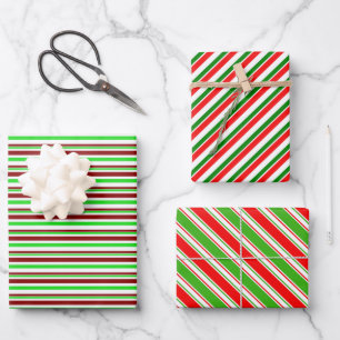 Green, White, Red Colored Christmas-Style Patterns Wrapping Paper Sheets