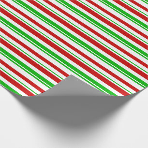 Green, White, Red Colored Christmas Style Stripes Wrapping Paper