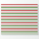 [ Thumbnail: Green, White, Red Colored Christmas Style Stripes Wrapping Paper ]