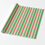 [ Thumbnail: Green, White, Red Colored Christmas Style Stripes Wrapping Paper ]