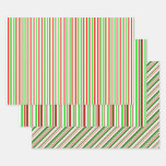 [ Thumbnail: Green, White, Red Colored Christmas Style Stripes Wrapping Paper Sheets ]