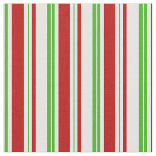 Green, White, Red Colored Christmas Themed Lines Fabric