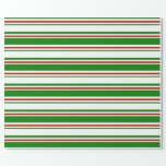 [ Thumbnail: Green, White, Red Colored Christmas Themed Lines Wrapping Paper ]