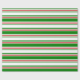Green, White, Red Colored Christmas Themed Lines Wrapping Paper
