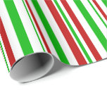 [ Thumbnail: Green, White, Red Colored Christmas Themed Lines Wrapping Paper ]