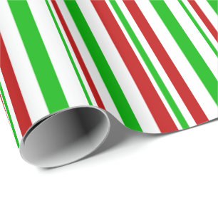 Green, White, Red Colored Christmas Themed Lines Wrapping Paper