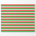 [ Thumbnail: Green, White, Red Colored Christmas-Themed Lines Wrapping Paper ]