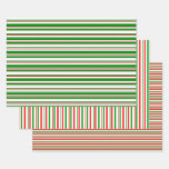 [ Thumbnail: Green, White, Red Colored Christmas Themed Lines Wrapping Paper Sheets ]
