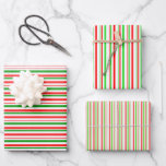 [ Thumbnail: Green, White, Red Colored Christmas Themed Lines Wrapping Paper Sheets ]