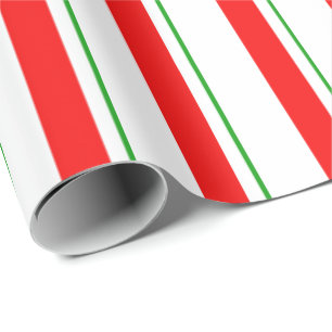Green, White, Red Colored Stripes Pattern Wrapping Paper