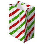 Green White Red Diagonal Snowy Stripes Medium Gift Bag