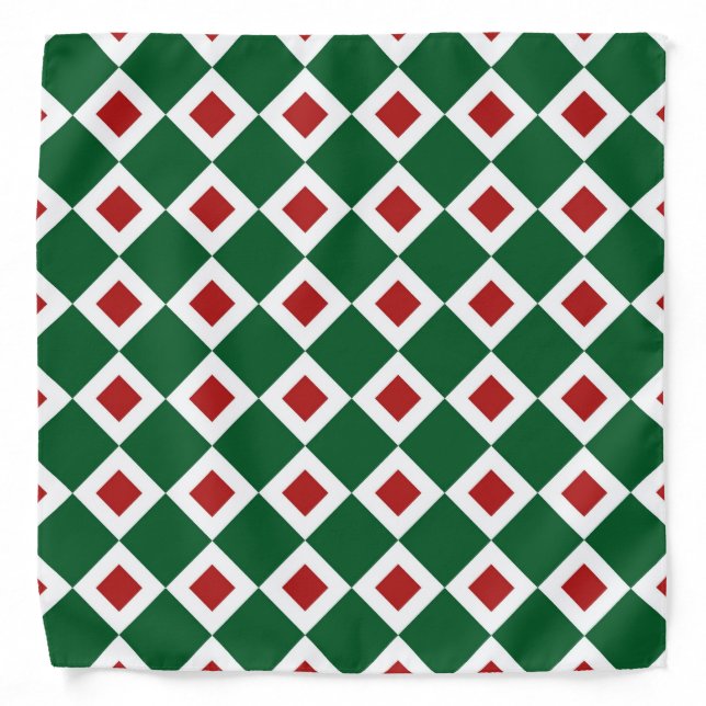 Green, White, Red Diamond Pattern Bandana (Front)