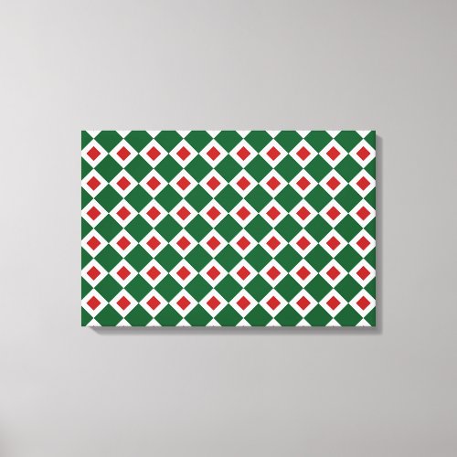 Green White Red Diamond Pattern Canvas Print