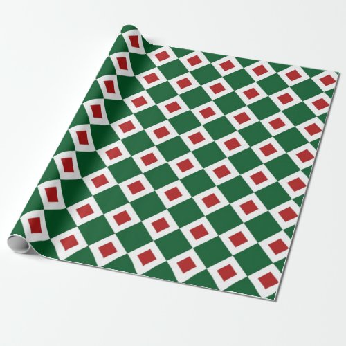 Green White Red Diamond Pattern Wrapping Paper
