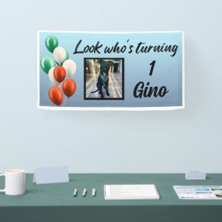 Green white red Ital balloons look who’s turning Banner