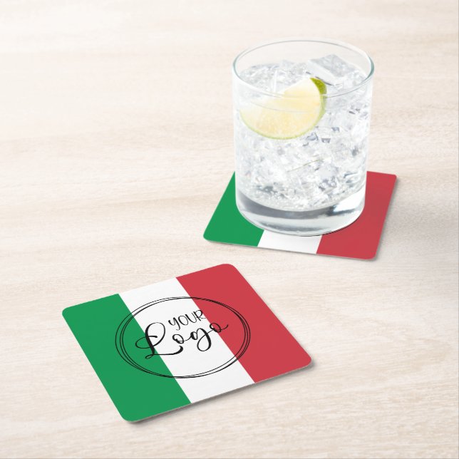 Green White Red Italian Colors Logo Square Paper Coaster (Insitu)