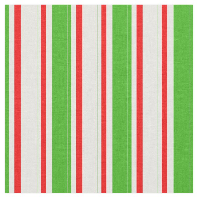 Green, White, Red Striped/Lined Pattern Fabric (Close Up)