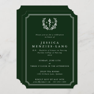 Green/White Registered Nurse Asclepius Graduation Invitation