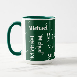 Green & White Repeating First & Last Name Monogram Mug