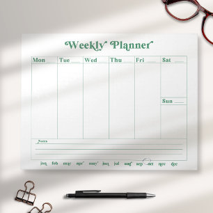 Green, white retro style weekly planner Notepad