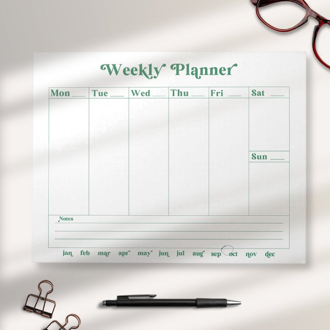 Green, white retro style weekly planner Notepad (Creator Uploaded)