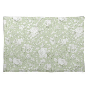 Green White Romantic Floral Cloth Placemat