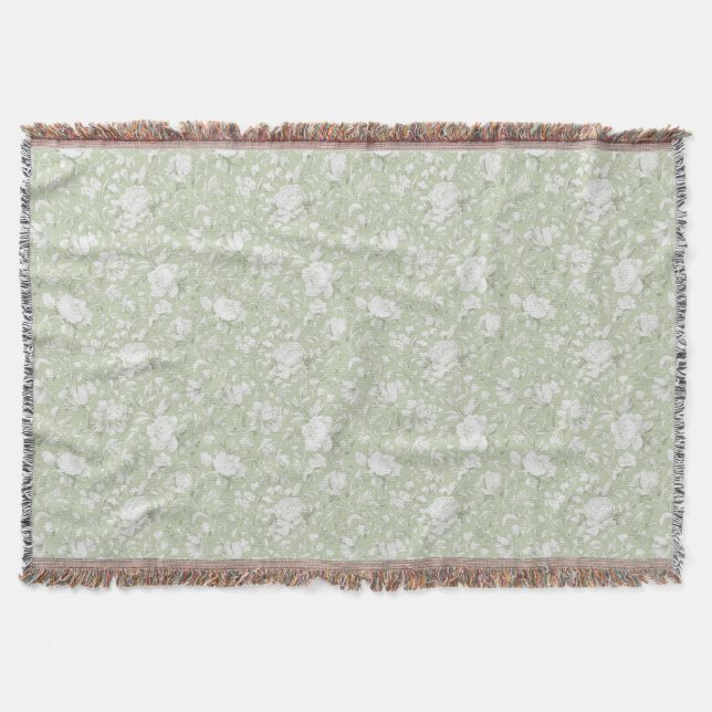 Green White Romantic Floral   Throw Blanket (Front)