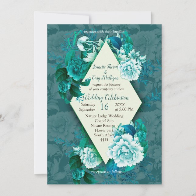 Green/White Rose Flowers on Green pattern paper  Invitation (Front)